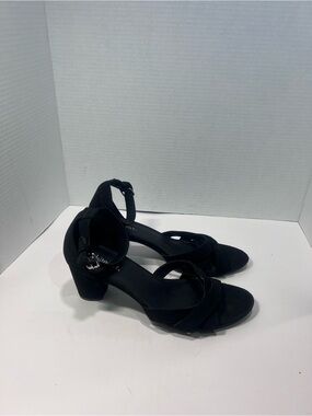 Women's Black Suede Block Heel Sandals with Ankle Strap